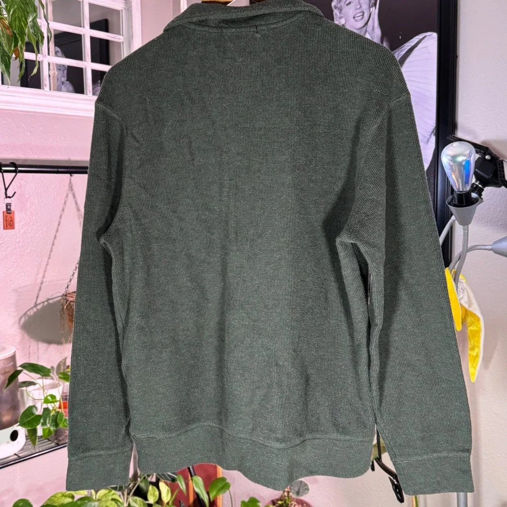 Banana‎ Republic Quarter Zip Pullover Mens L Green Ribbed Knit Sweater Classic